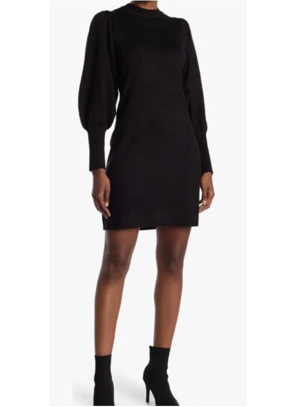 Vince Camuto Black Crewneck Puff Sleeve Sweater Dress, Size Medium